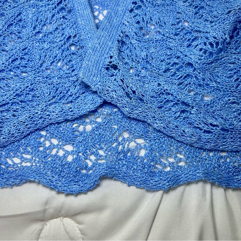 Chico's Linen & Cotton Blend Open Knit Drape Front Drop Shoulder Cardigan Sz XL - Picture 9 of 16